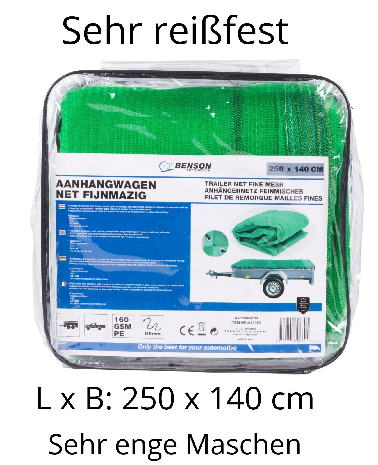 Anhängernetz feinmaschig Containernetz Ladungssicherung 250 x 140 cm
