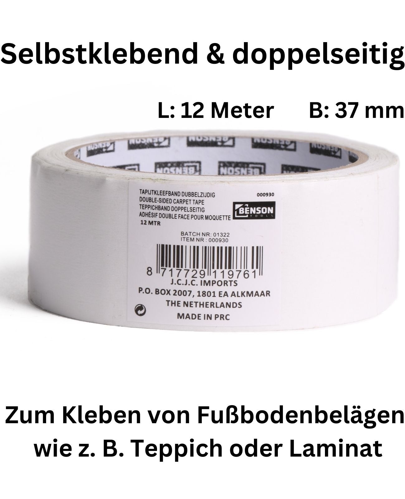 Teppichband Klebeband Verlegeband Bodenbelag doppelseitig 37 mm x 12 m