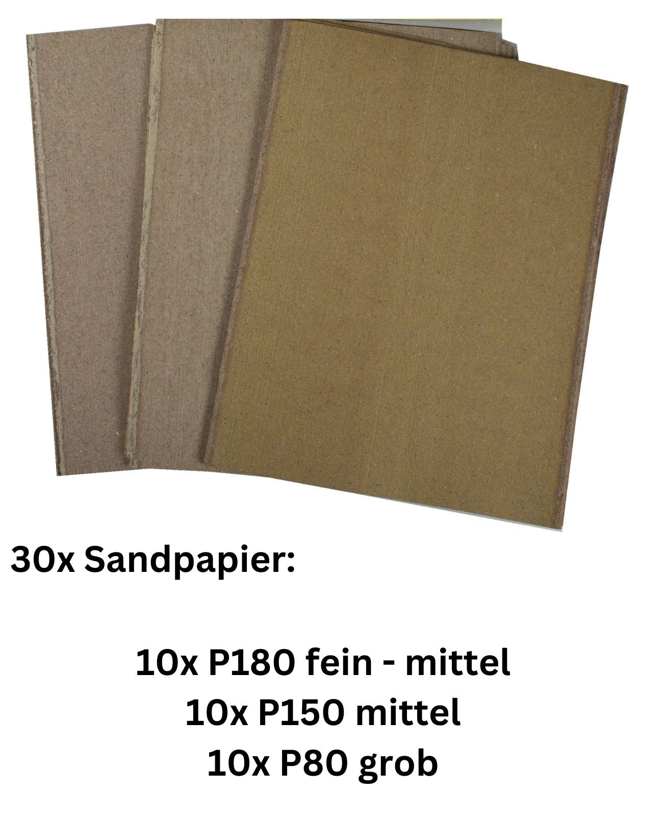 Schleifpapier Schmirgelpapier Sandpapier  P180, P150, P80 / 30 Blatt 3 Größen