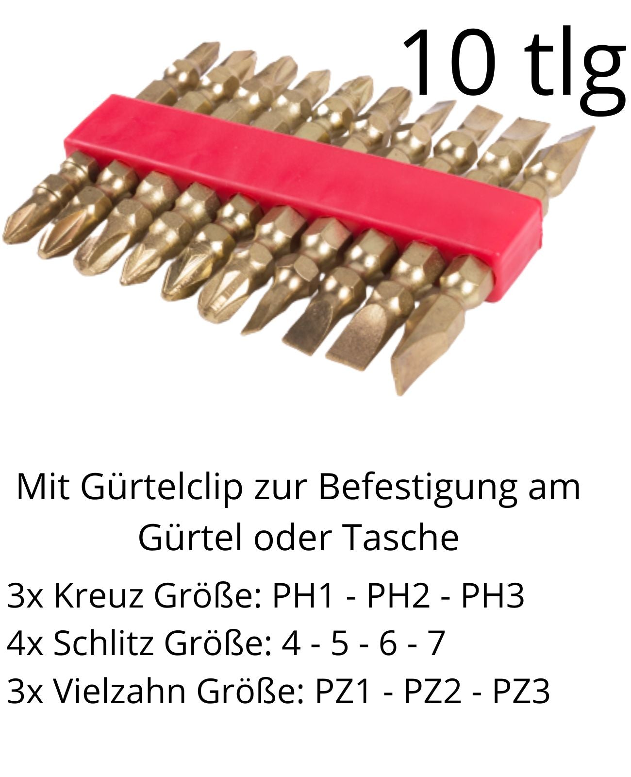 Bitsatz vergoldet Kreuz Schlitz Vielzahn Gürtelclip Akkuschrauber Bits Set
