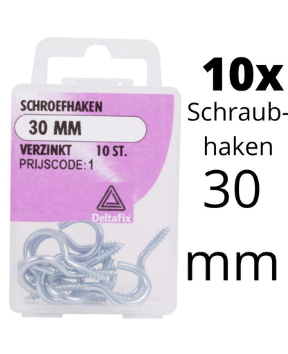 10 Schraubhaken Ringschrauben Wäscheleine Haken gebogen 30 mm verzinkt