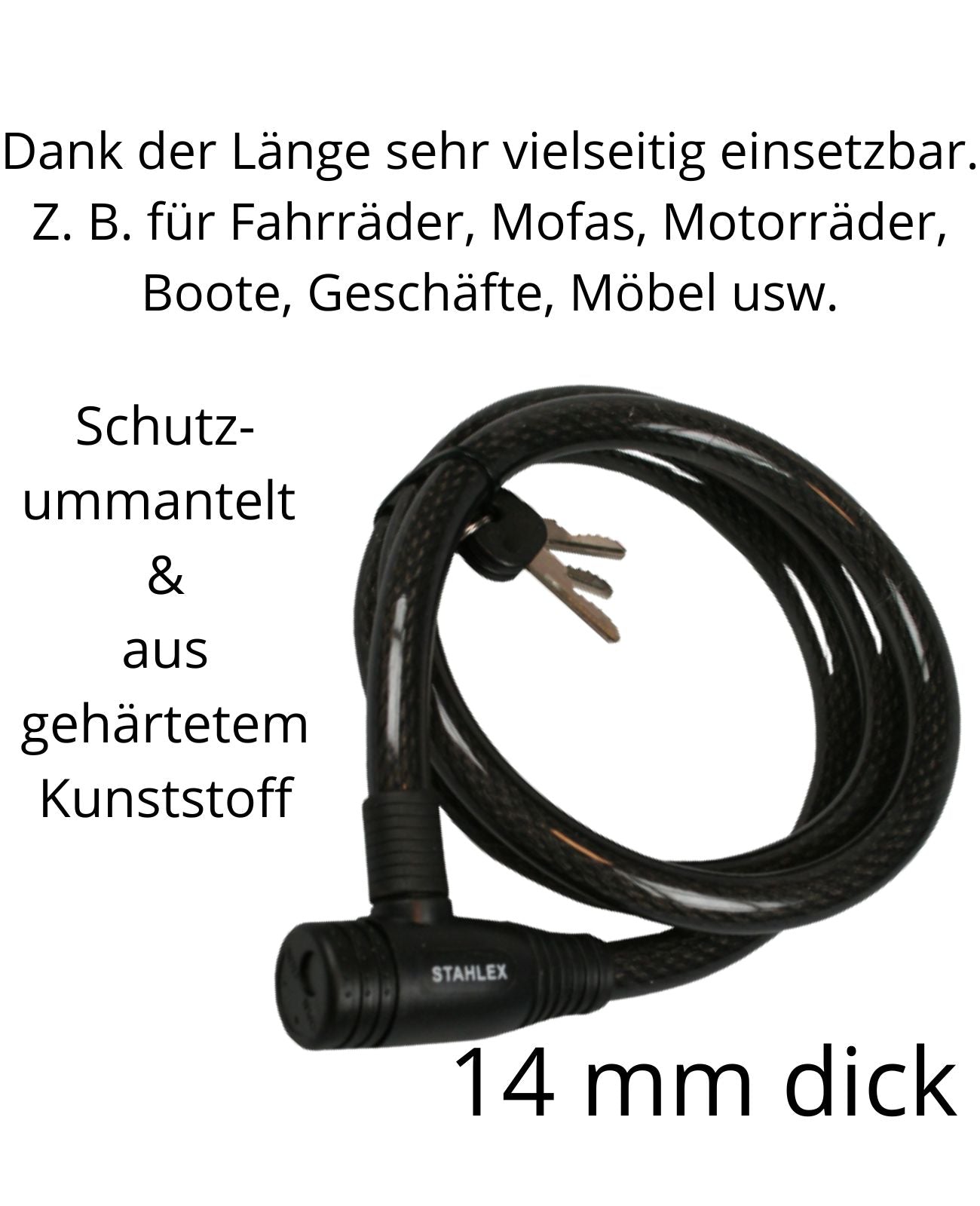 Fahrradschloss Kabelschloss Schloss Motorradschloss Stahlseilschloss 140 cm