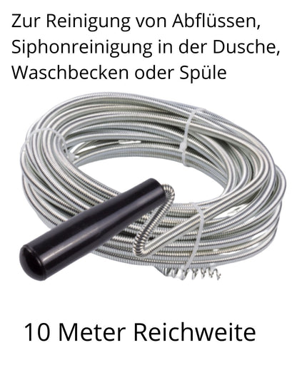 Rohrreinigungs Abfluss Spirale Gerät Welle Reiniger Schieber Draht 10 m lang