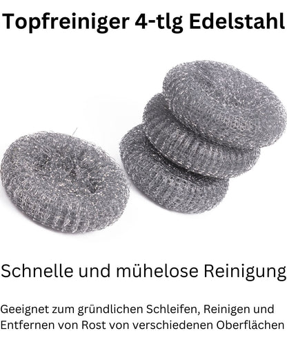 Topfkratzer Topfreiniger Stahlschwamm Reiniger Edelstahl Scheuerschwamm 4-tlg