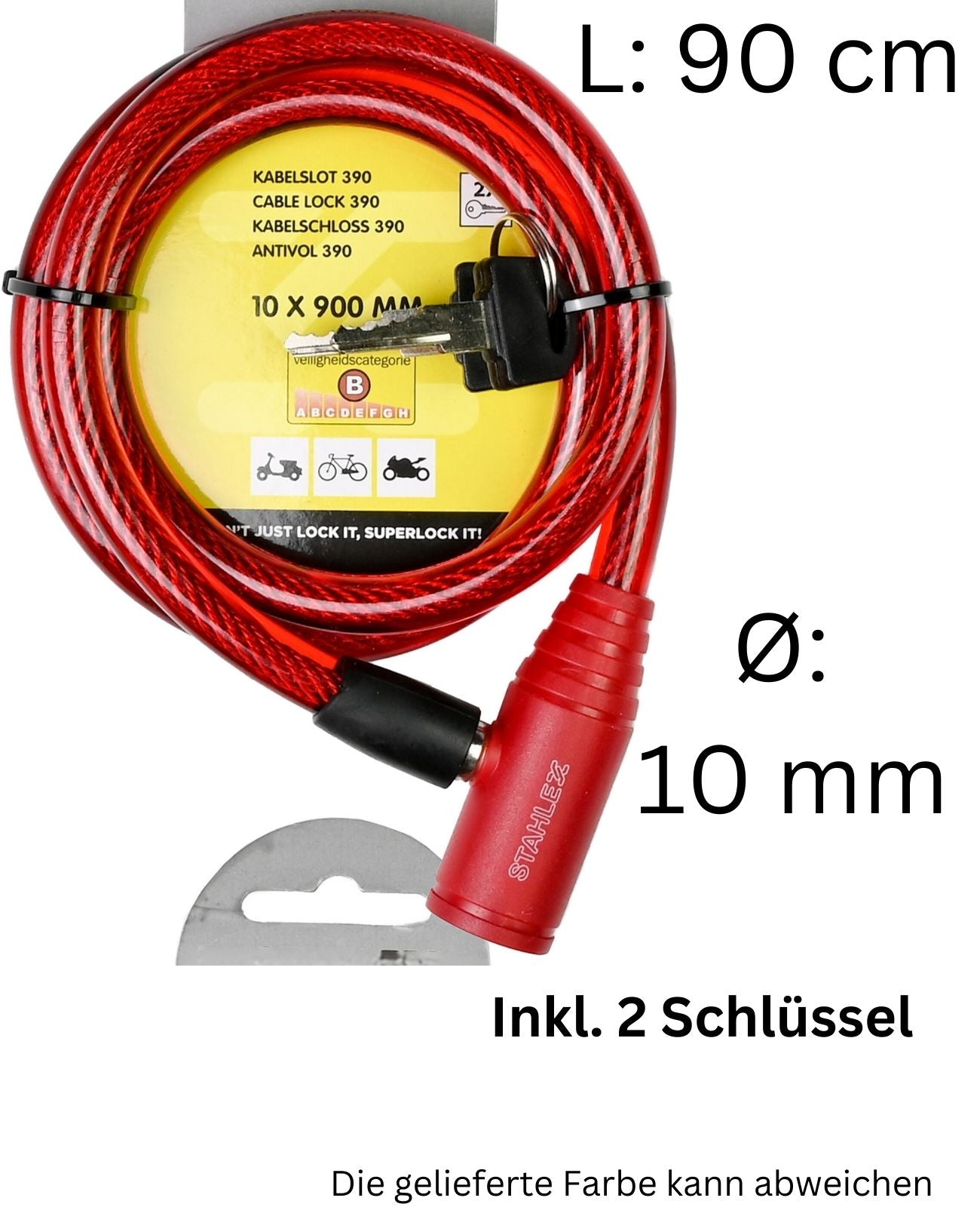 Fahrradschloss Sicherheitsschloss Kabelschloss Kinderschloss 10x900 mm