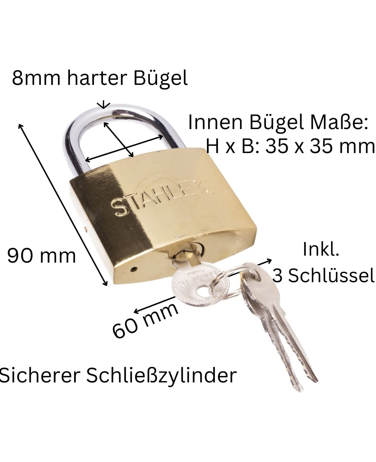 Massives Vorhängeschloss Bügelschloss Hangschloss rostfrei Bügelschloss 60mm