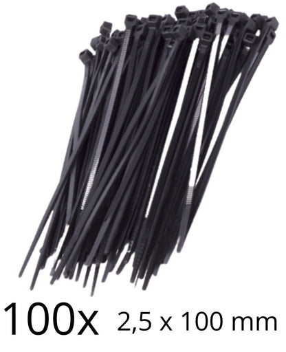 Kabelbinder 100 Stück UV beständig Profi Kabel fest Binder Schwarz 2.5 x 100 mm