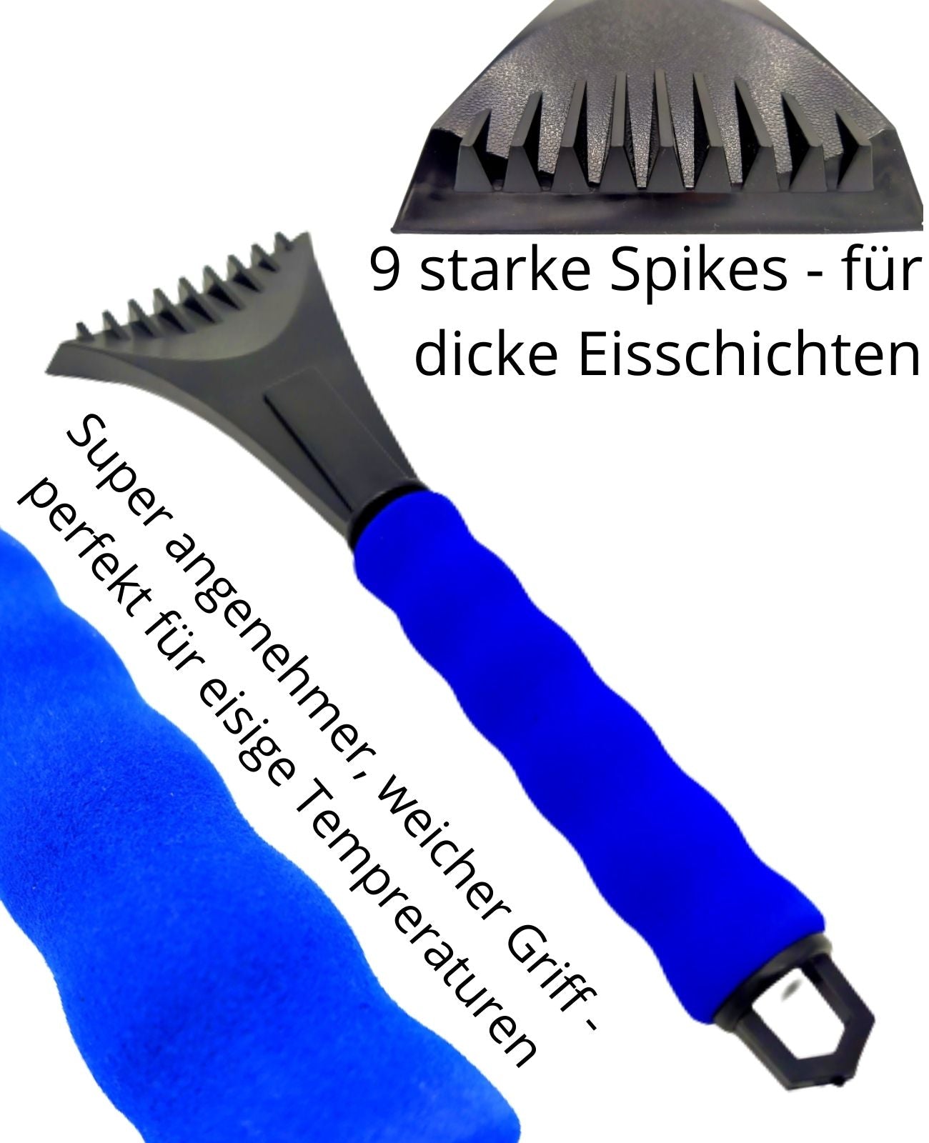 Eiskratzer Eisschaber Auto Eisbrecher Zähne Winter extra weicher Griff 9 Spikes