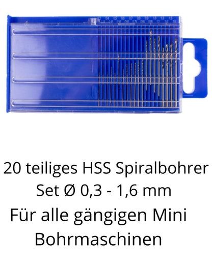Mini Bohrersatz Metall Bohrer HSS Spiralbohrer Profi Set Ø 0,3-1,6 mm 20tlg