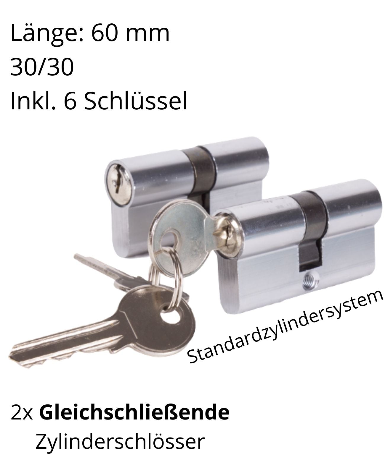 2x Schließzylinder Zylinderschloss Einbauschloss Gleichschliessend 60mm