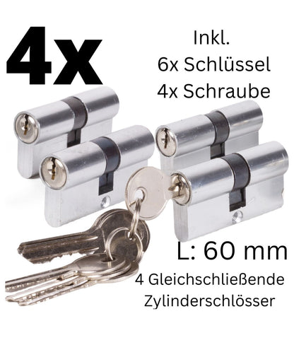 4 Schließzylinder Gleichschließend Doppelzylinder Zylinderschloss Einbauschloss