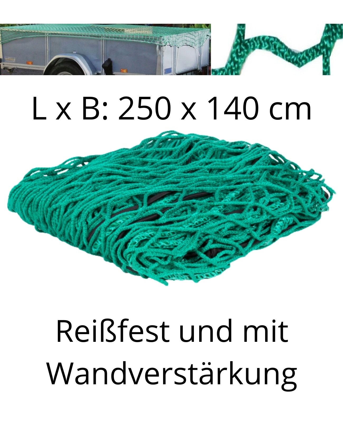 Anhängernetz mit Randverstärkung Ladungssicherung reißfest 250 x 140 cm