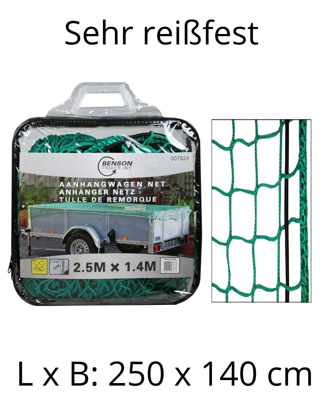 Anhängernetz mit Randverstärkung Ladungssicherung reißfest 250 x 140 cm