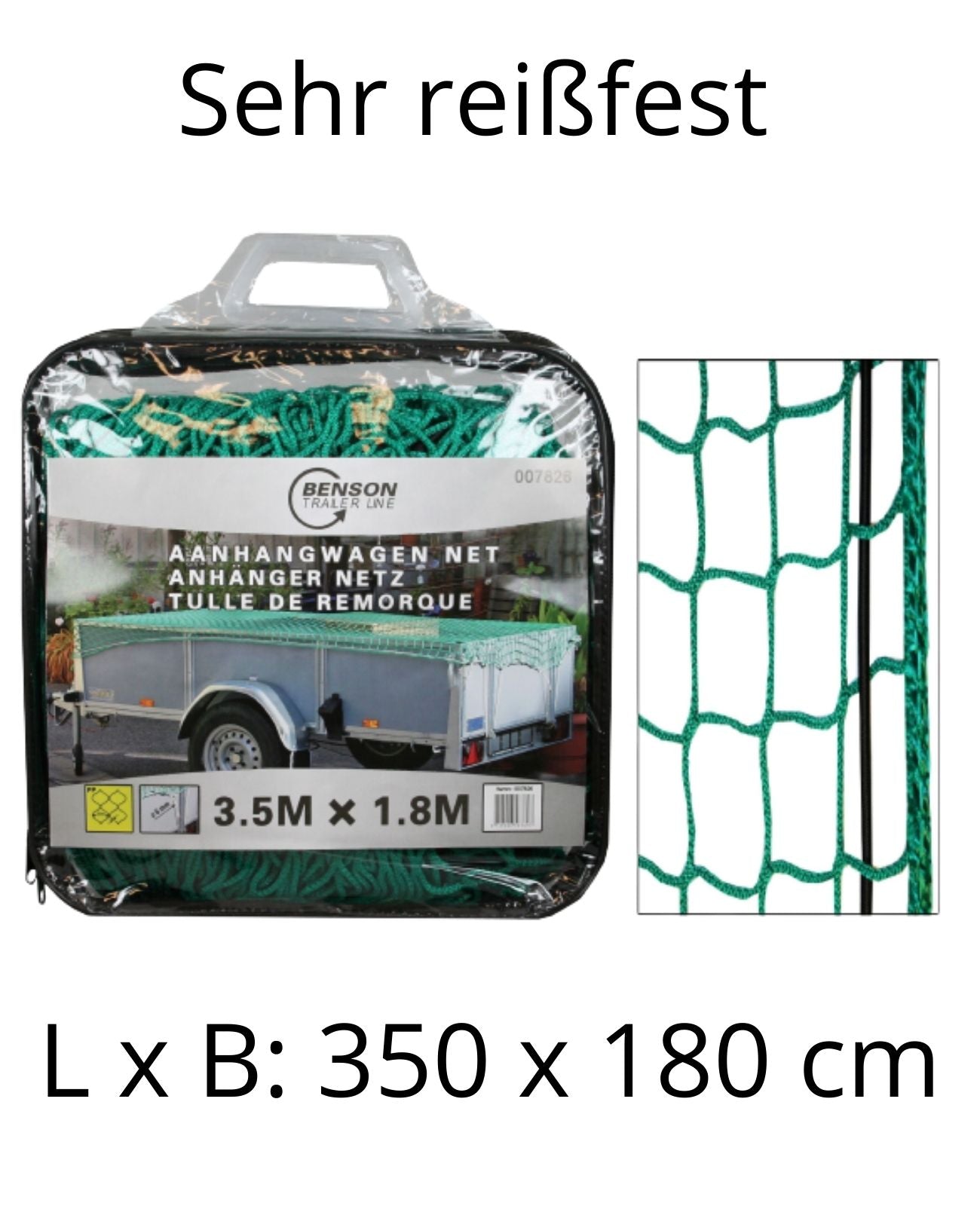 Anhängernetz mit Randverstärkung Ladungssicherung reißfest 350 x 180 cm