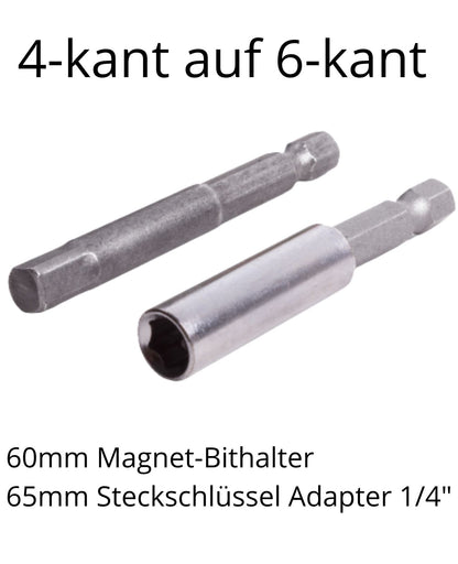 Bithalter Steckschlüssel Bit Adapter 4-kant auf 6-kant 1/4" 65mm 60mm Magnetisch