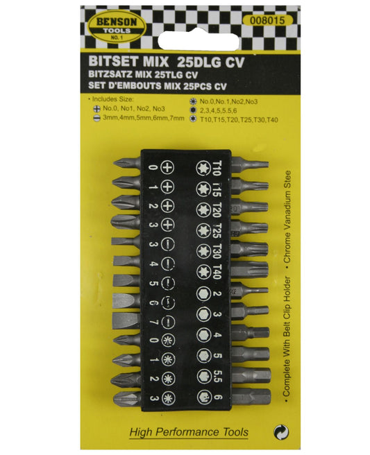Bitset 25 tlg Bitsatz mit Halterung Bitsortiment mit Gürtelclip Bits Sechskant
