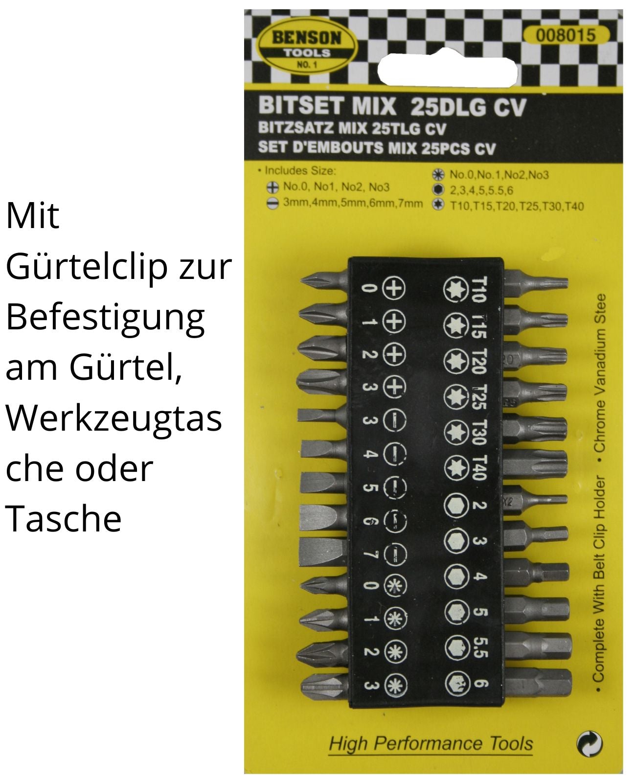 Bitset 25 tlg Bitsatz mit Halterung Bitsortiment mit Gürtelclip Bits Sechskant