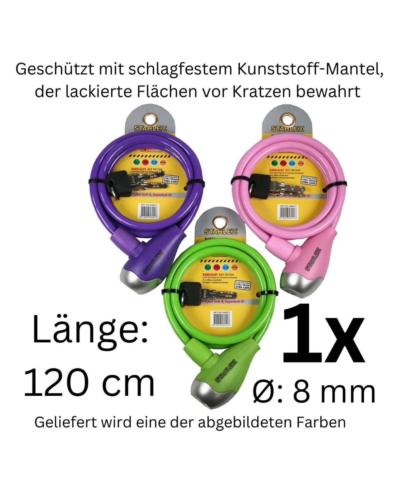 Fahrradschloss für Kinder 8x1200mm Kabelschloss Spiralschloss