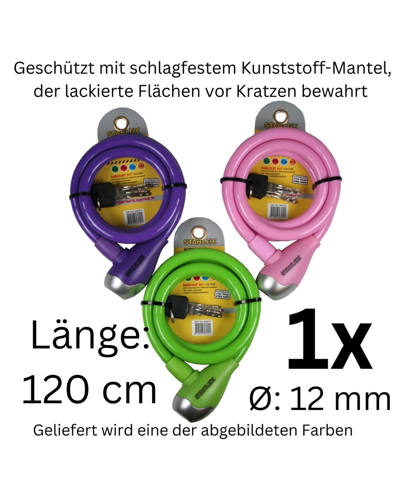 Fahrradschloss Fahrrad Kabelschloss Spiralschloss Schloss Radschloss 120cm