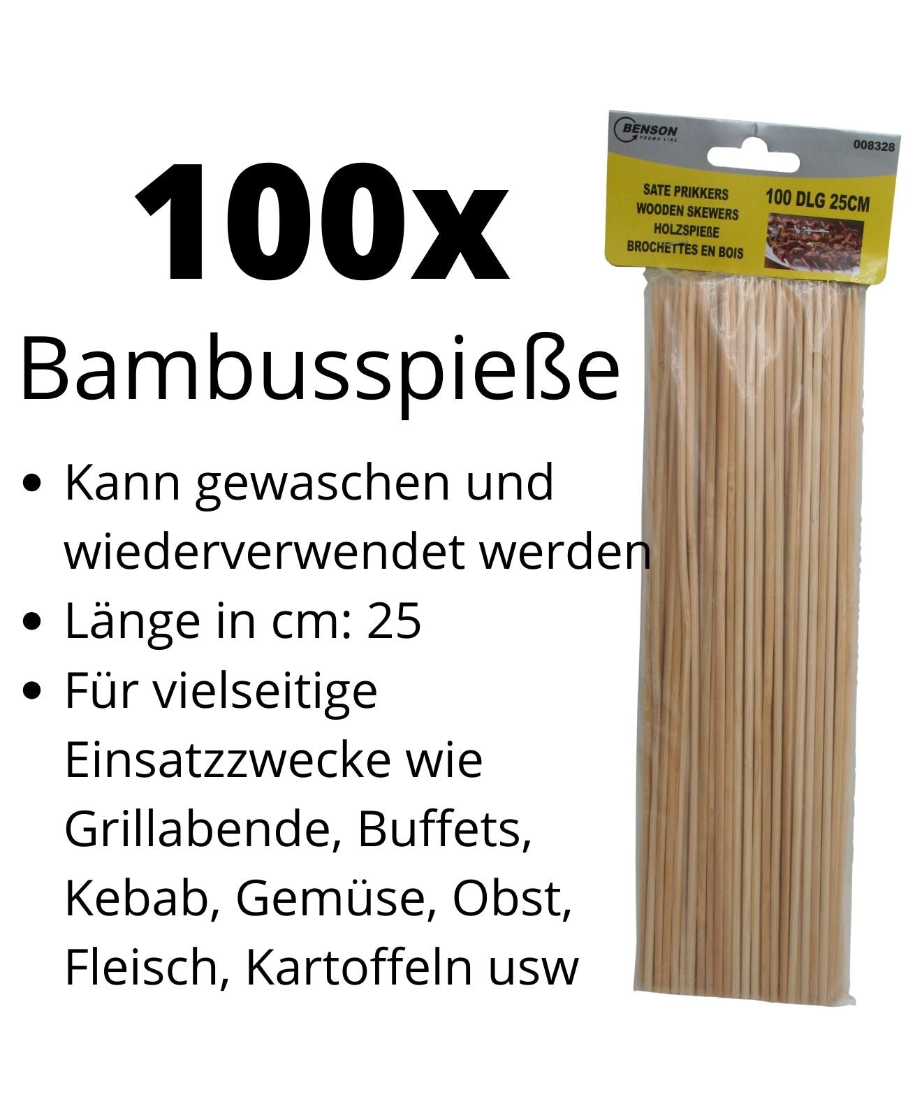 Holzspieße Schaschlikspieße Bambusspieße Grill BBQ Barbecue Fleisch Spieße 100x