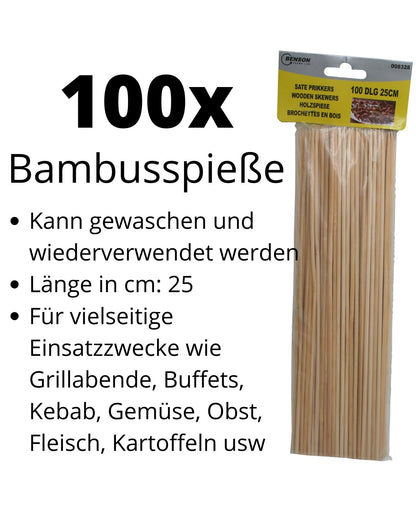 Holzspieße Schaschlikspieße Bambusspieße Grill BBQ Barbecue Fleisch Spieße 100x