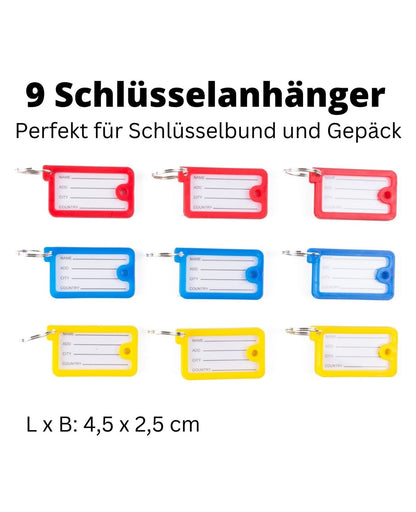 Schlüsselschilder Schlüsselanhänger zum Beschriften mit Schlüsselring 9 Stück