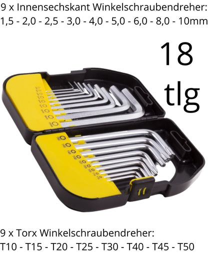 Innensechskant Set + Innenstern Winkelschraubendreher 18tlg.