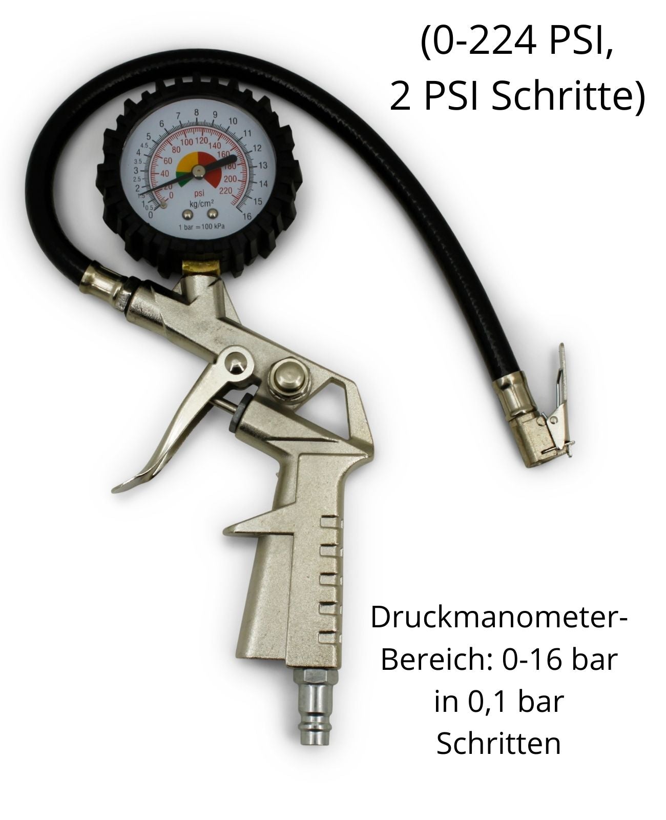 Reifendruckpistole Druckluftpistole Luftdruckprüfer Reifen Manometer  0-16 bar