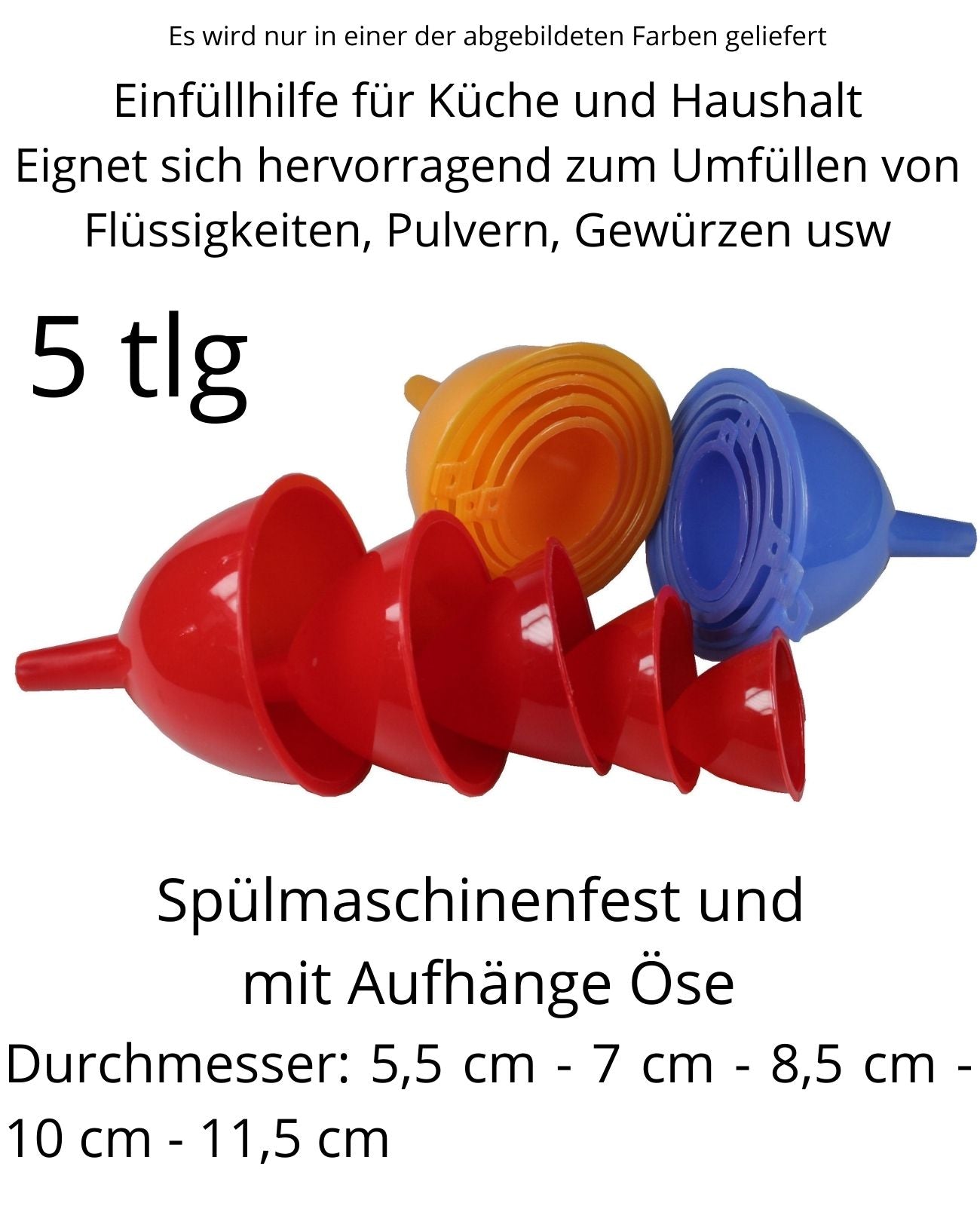 Küchentrichter Satz Trichter Einfüll Küchen Hilfe Allzweck Universal 5 Teilig