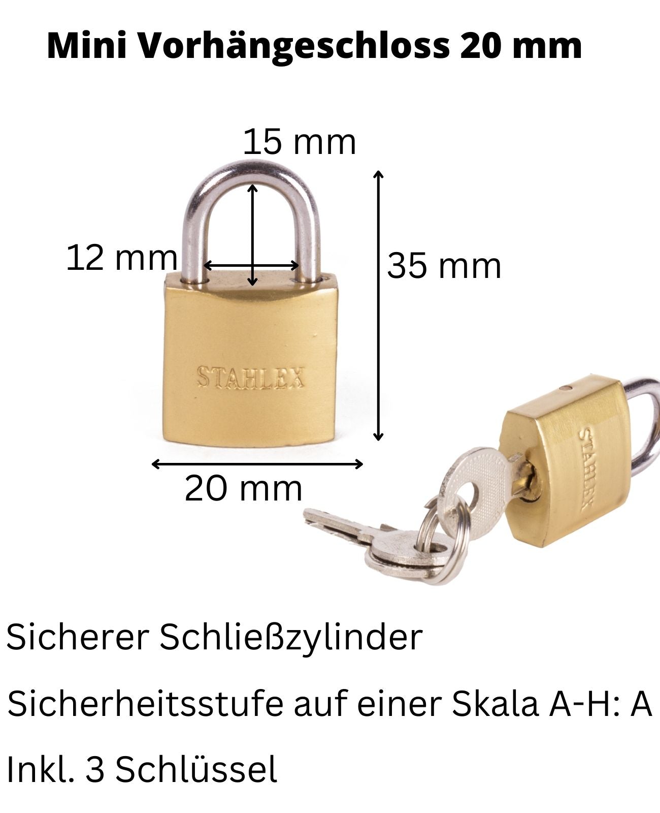 Mini Vorhängeschloss Bügelschloss Hangschloss rostfrei Bügelschloss 20mm