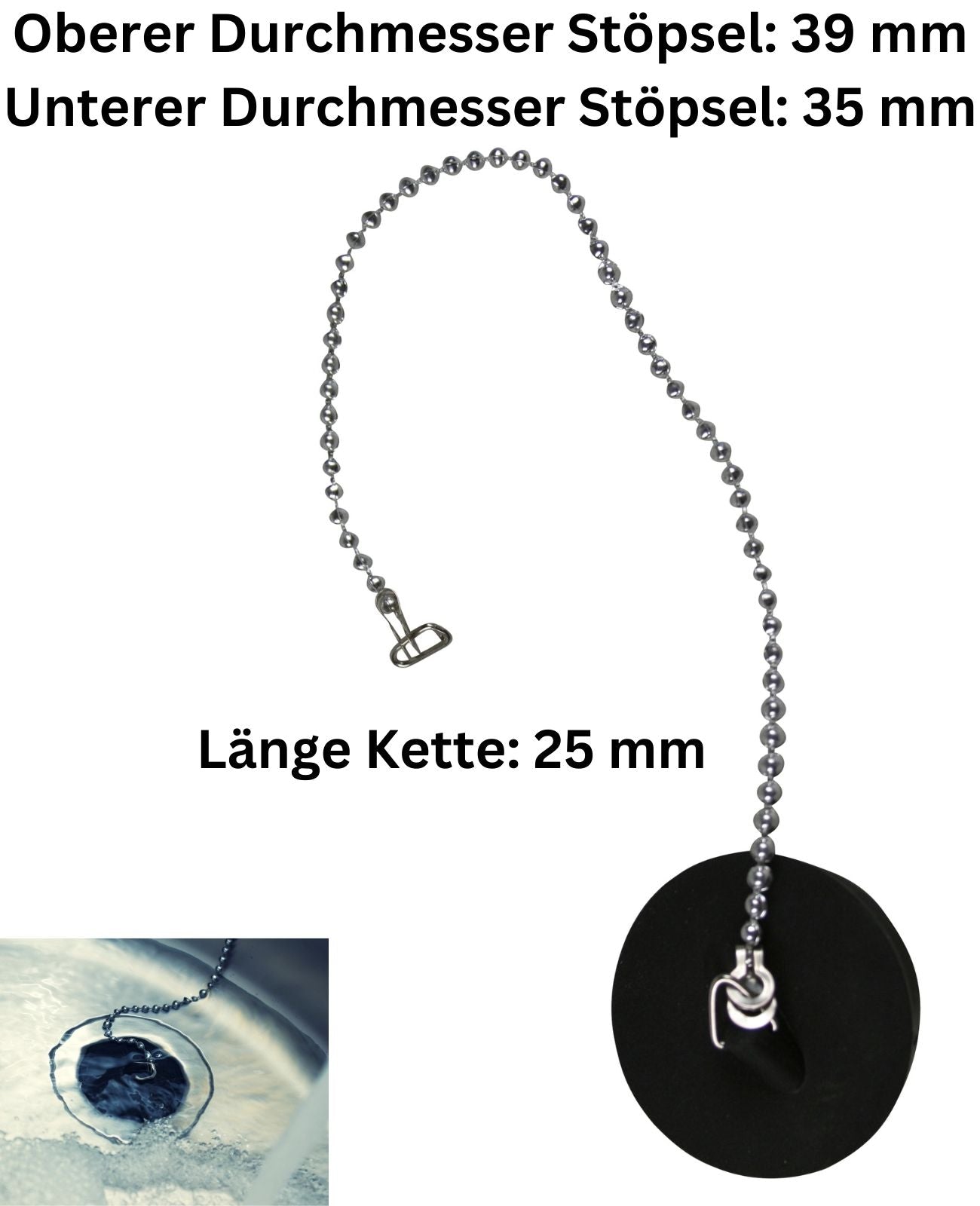Abflußstopfen Abflussstöpsel Stöpsel Spüle Waschbecken Dusche Stöpselkette