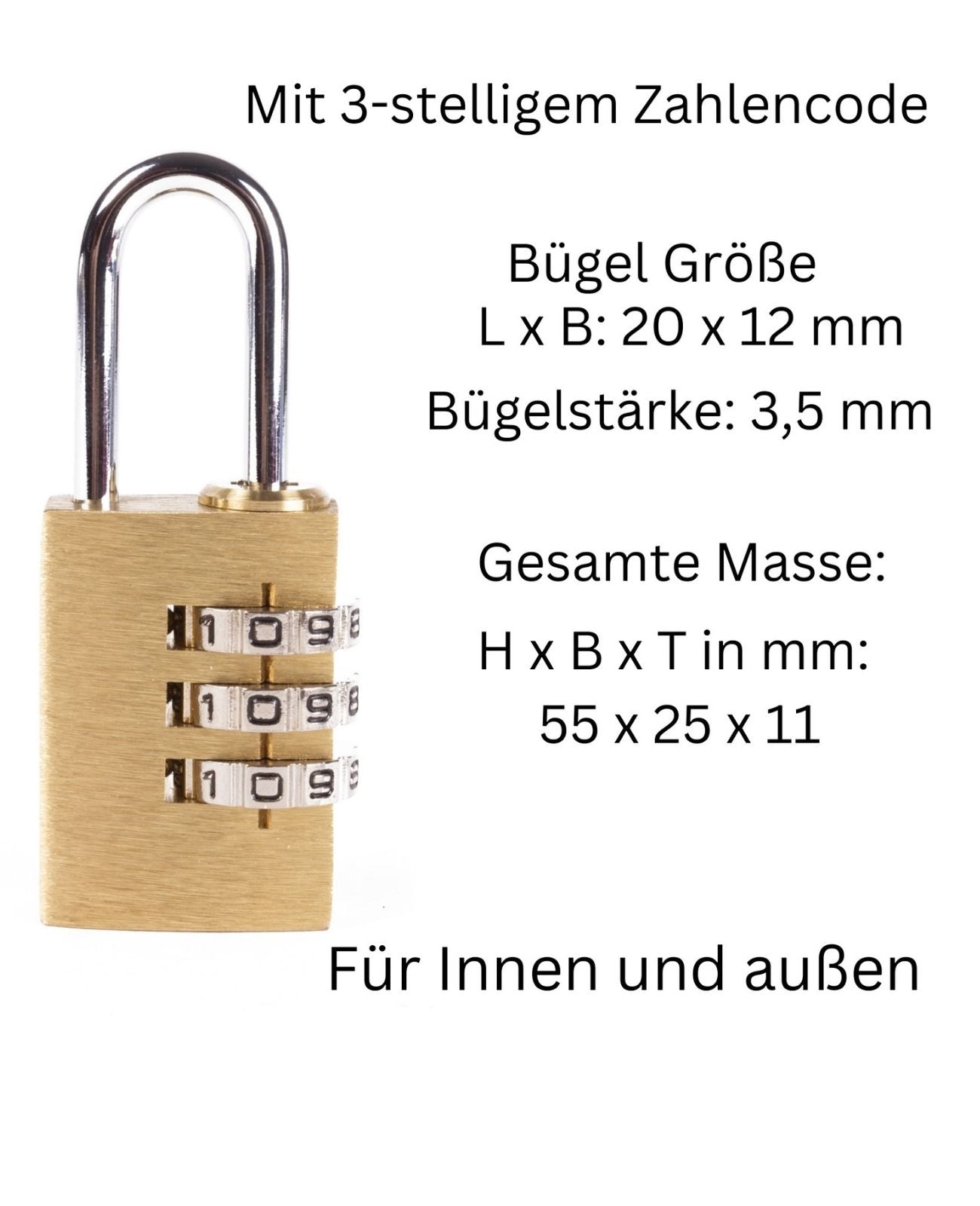 Vorhängezahlenschloss Zahlenschloss Bügelschloss rostfrei Bügelschloss 3-stellig