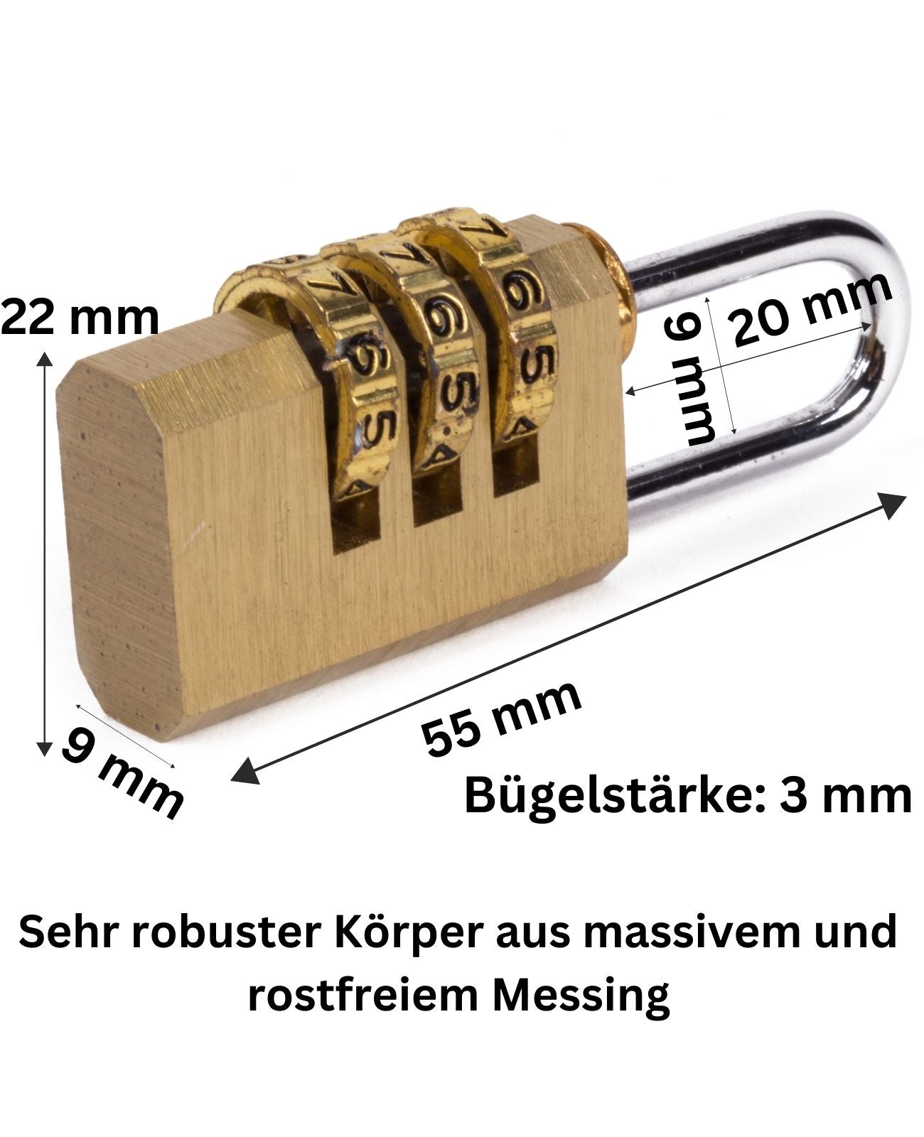 Zahlenschloss Vorhängeschloss Gepäckschloss aus Messing