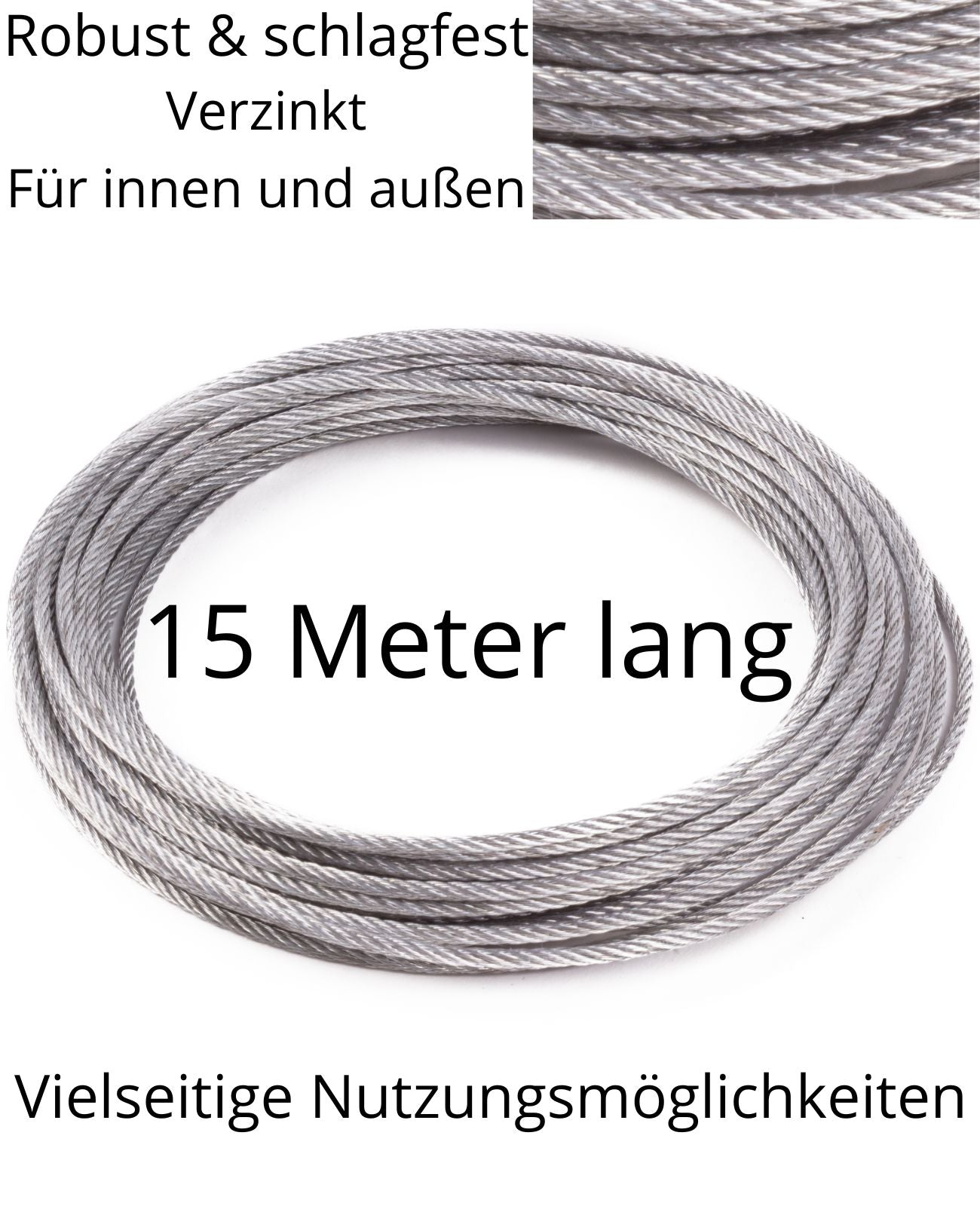 Sicherungsseil Stahlseil Sicherungskabel Stahlkabel Drahtseil verzinkt 15 m 3 mm