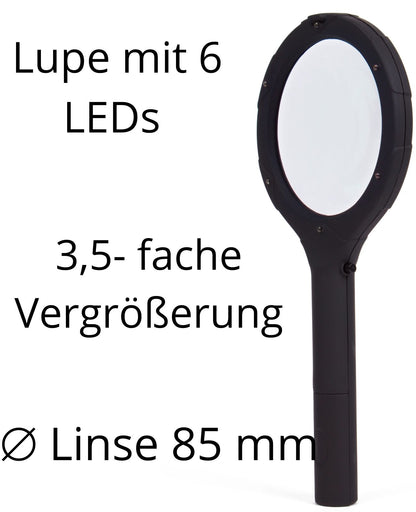 Lupe Leselupe mit 6 LED Vergrößerungsglas Taschenlupe mit Licht 3,5-fache Vergr.