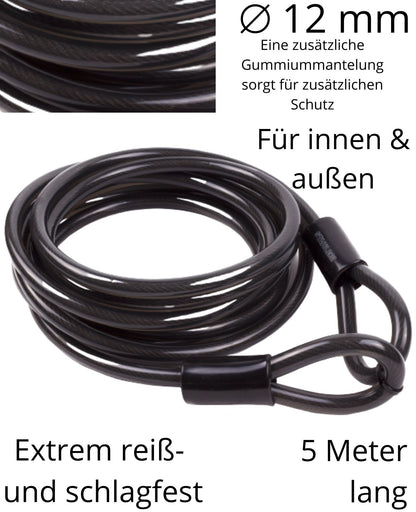 Stahlseil Stahlkabel Sicherheitskabel mit 2 Ösen Schlaufen Seil Ø 5mm x 12 Meter