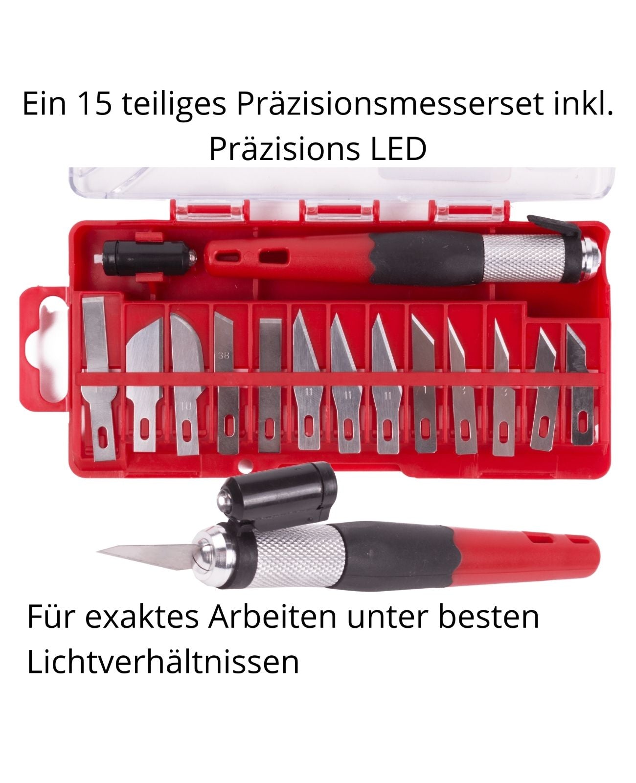 Präzisionsmesser Hobbymesser Modellbau Bastel Schnitz Messer 15tlg + Beleuchtung