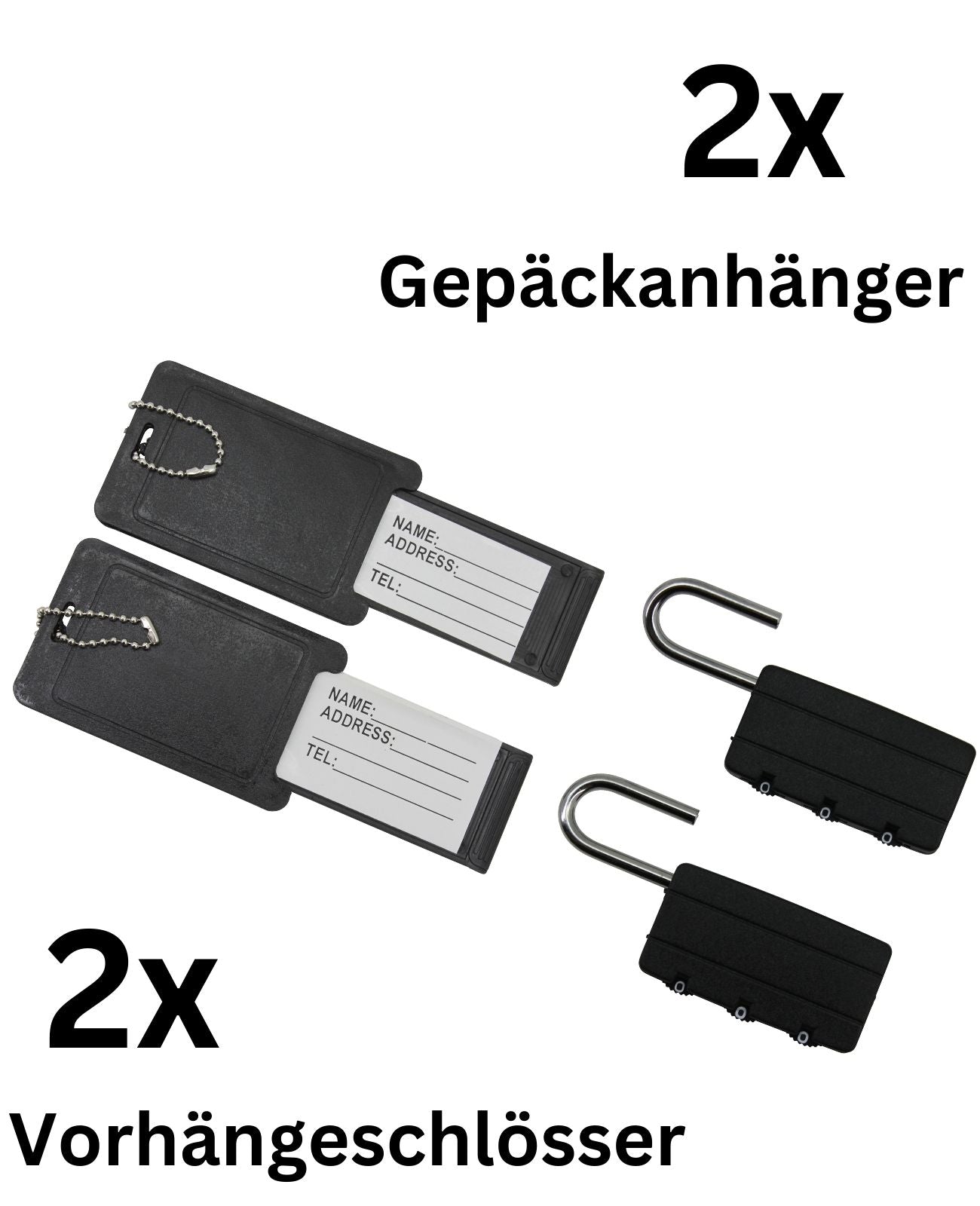 Gepäckanhänger Reiseschloss Set 4tlg Gepäckschloss + Kofferschild