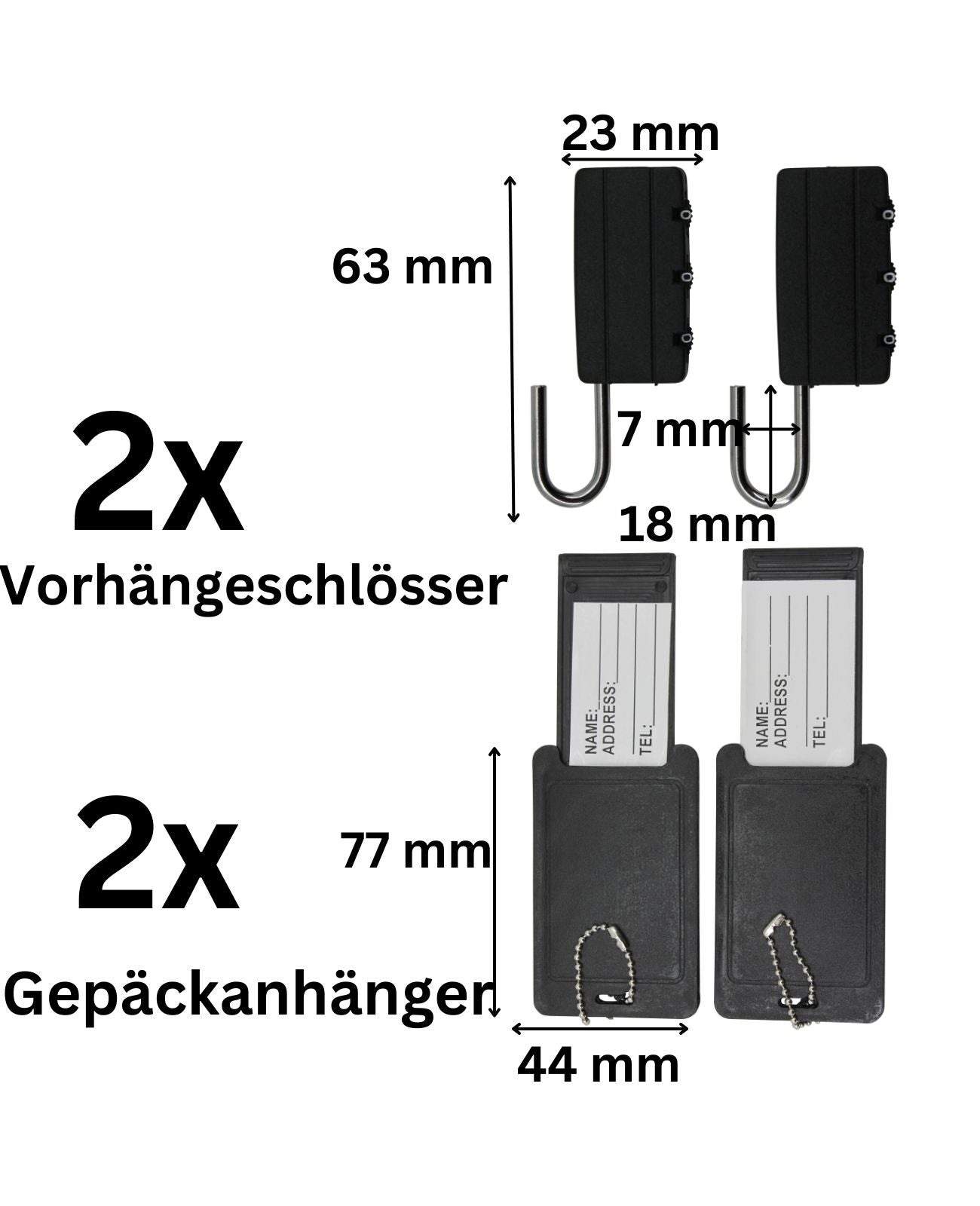 Gepäckanhänger Reiseschloss Set 4tlg Gepäckschloss + Kofferschild