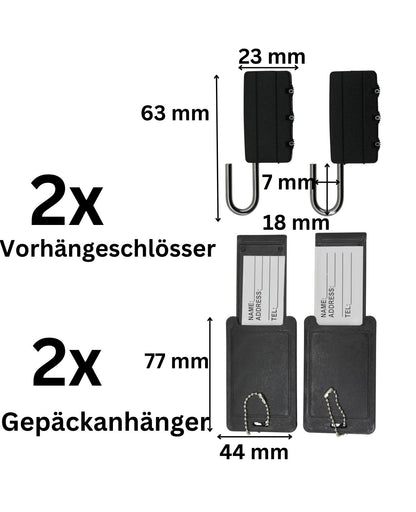 Gepäckanhänger Reiseschloss Set 4tlg Gepäckschloss + Kofferschild