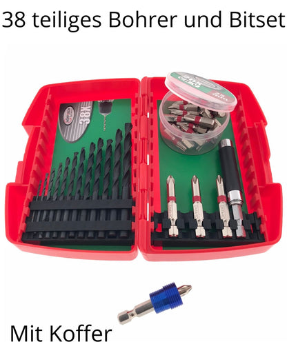 Profi Bohrer & Bit-Set 38-tlg inkl Magnet-Adapter Koffer Bitaufnahme Halterung