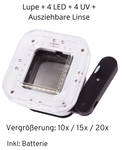 LED Lupe Tischlupe mit Licht Beleuchtung 20-fach Vergrößerungsglas Juwelierlupe