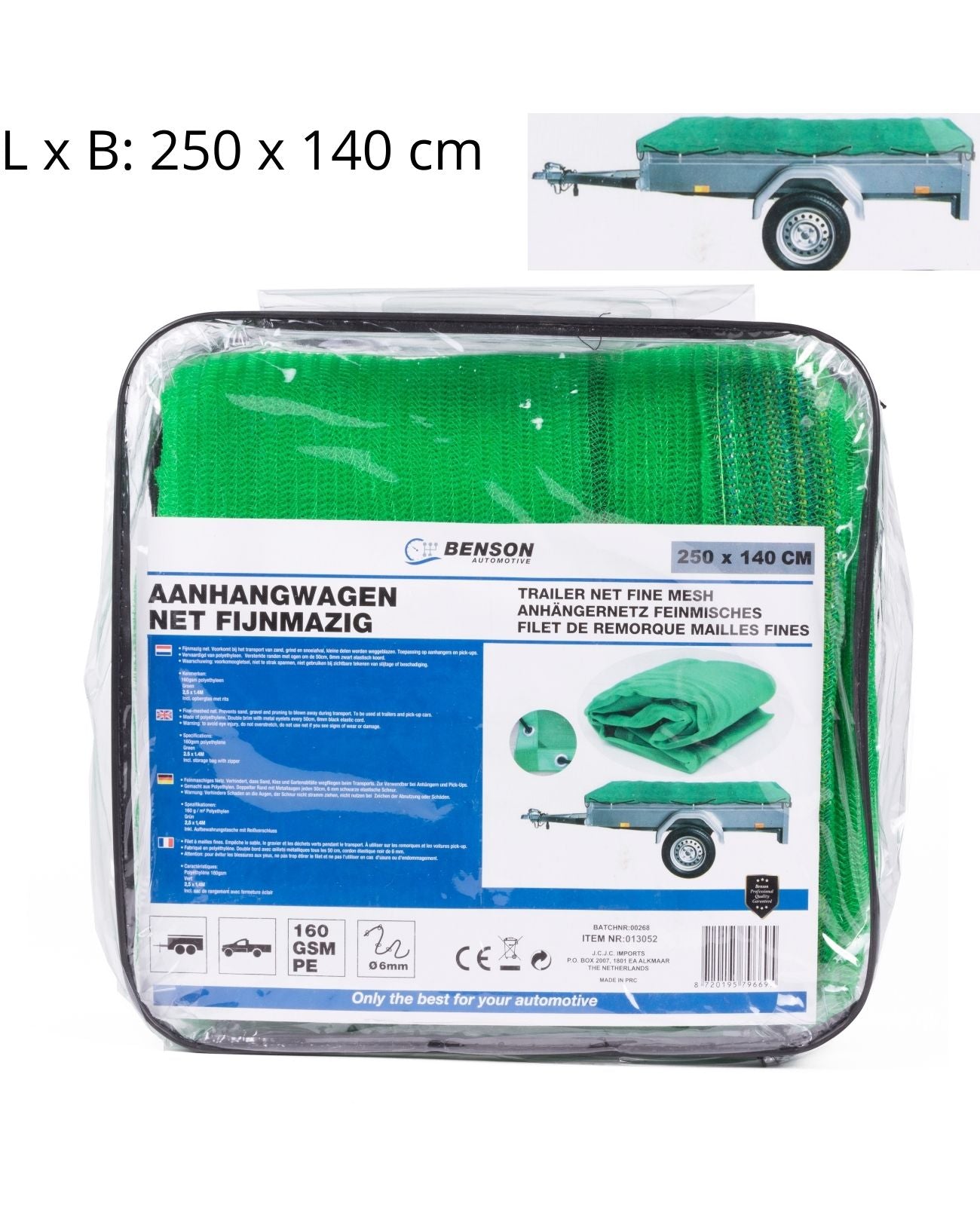 Anhängernetz feinmaschig Containernetz Ladungssicherung 250 x 140 cm