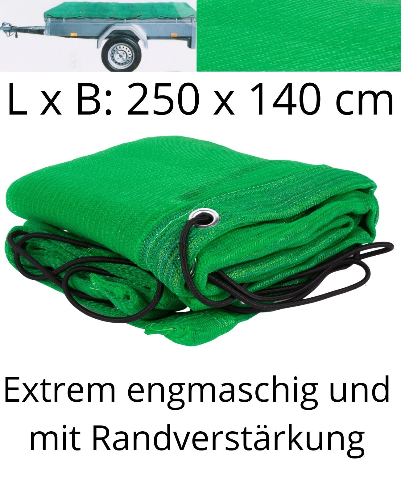 Anhängernetz feinmaschig Containernetz Ladungssicherung 250 x 140 cm
