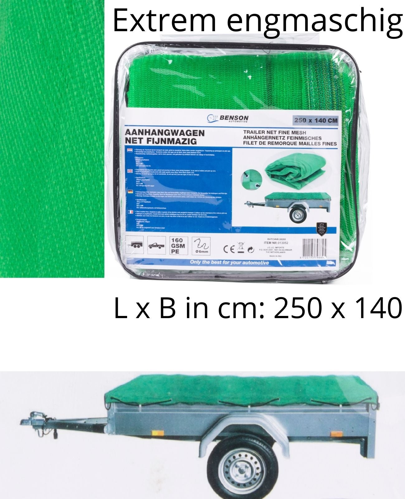 Anhängernetz feinmaschig Containernetz Ladungssicherung 250 x 140 cm