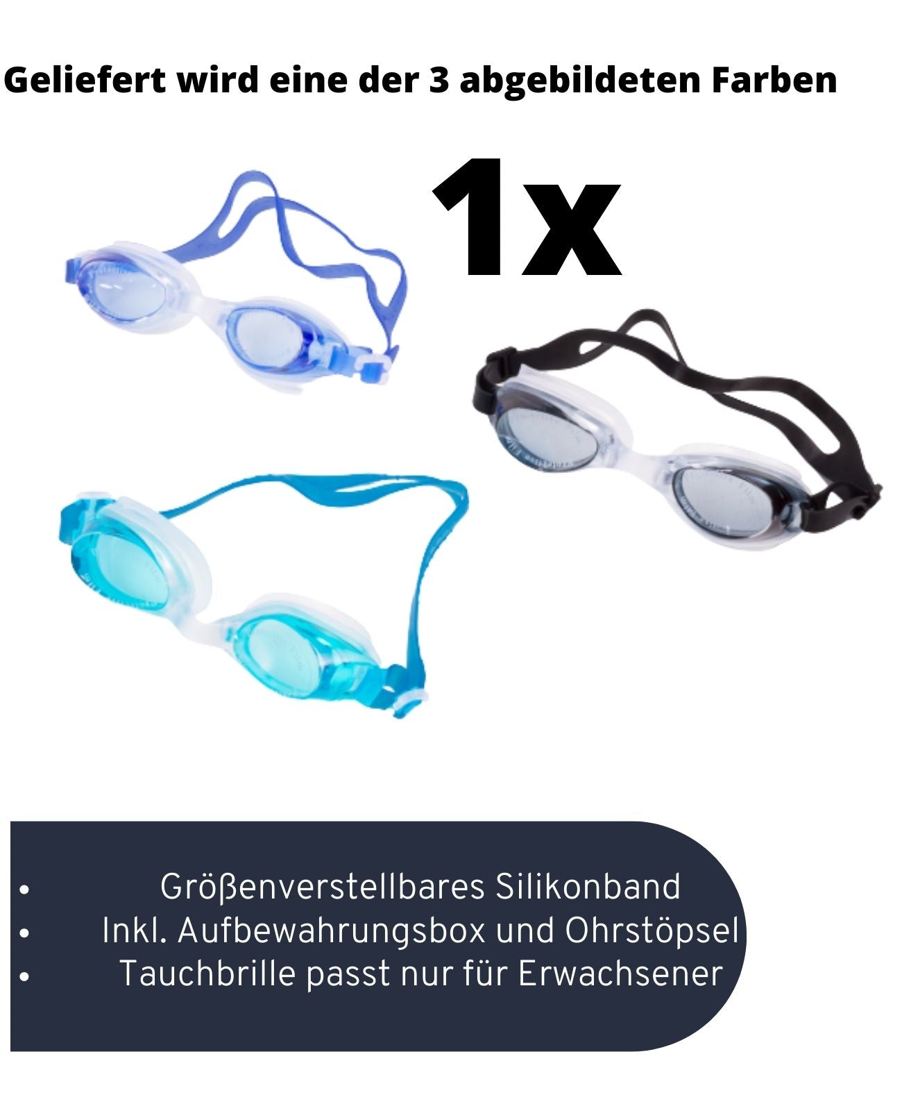 Taucherbrille Schwimmbrille Anti-Beschlag Verstellbar Chlorbrille + Ohrstöpsel