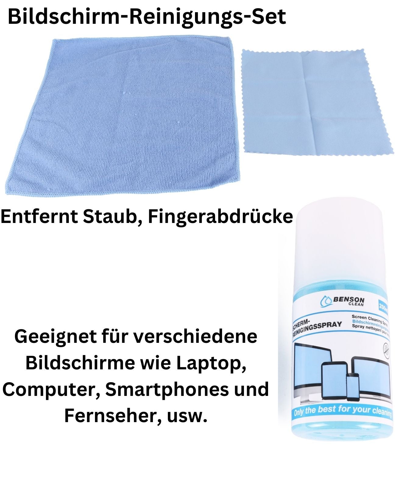 Bildschirm Reinigungsset Bildschirmreiniger Reinigungsspray Mikrofaser Tücher