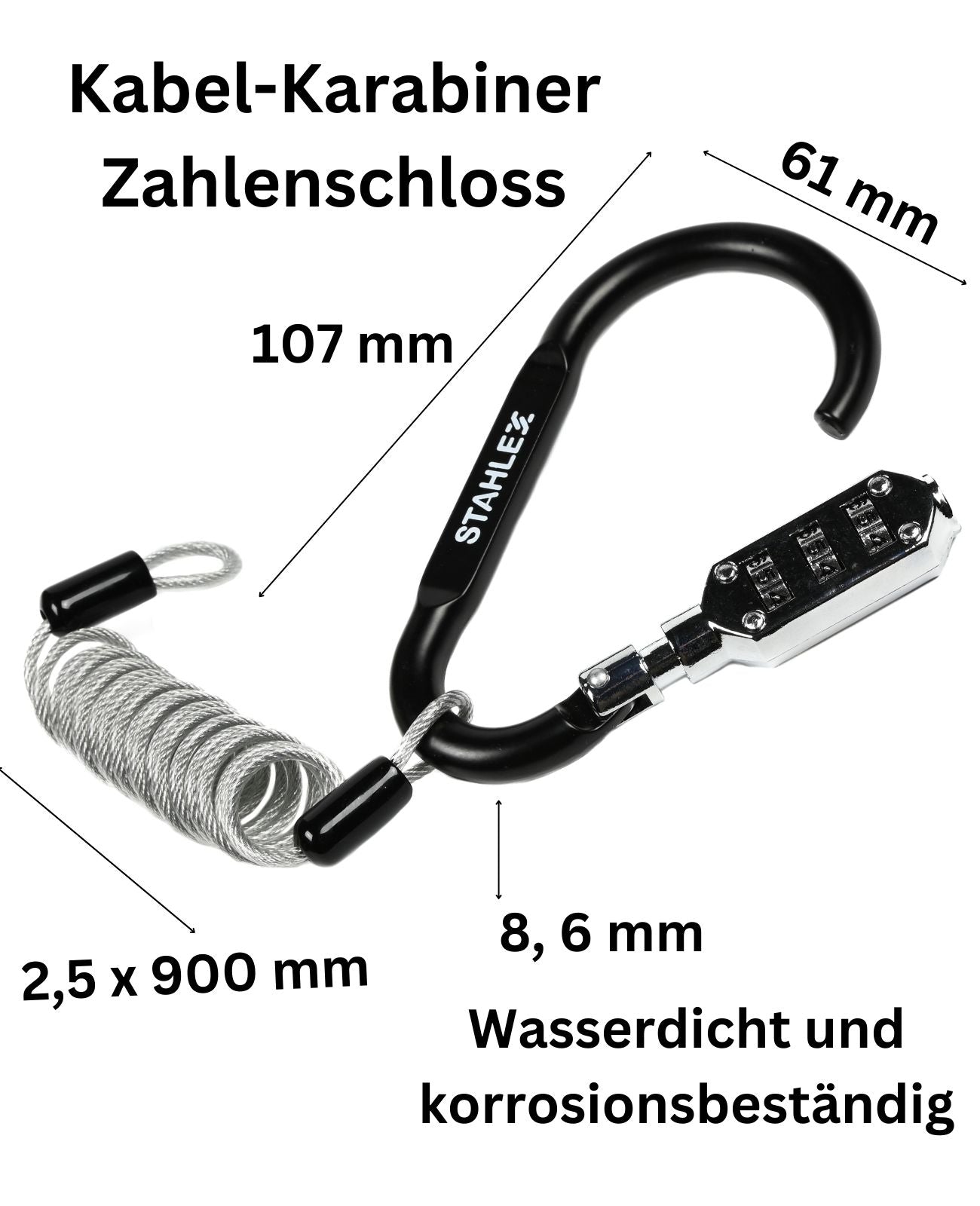 Spiralbakelbschloss Fahrradschloss Helmschloss Zahlenschloss Karabiner