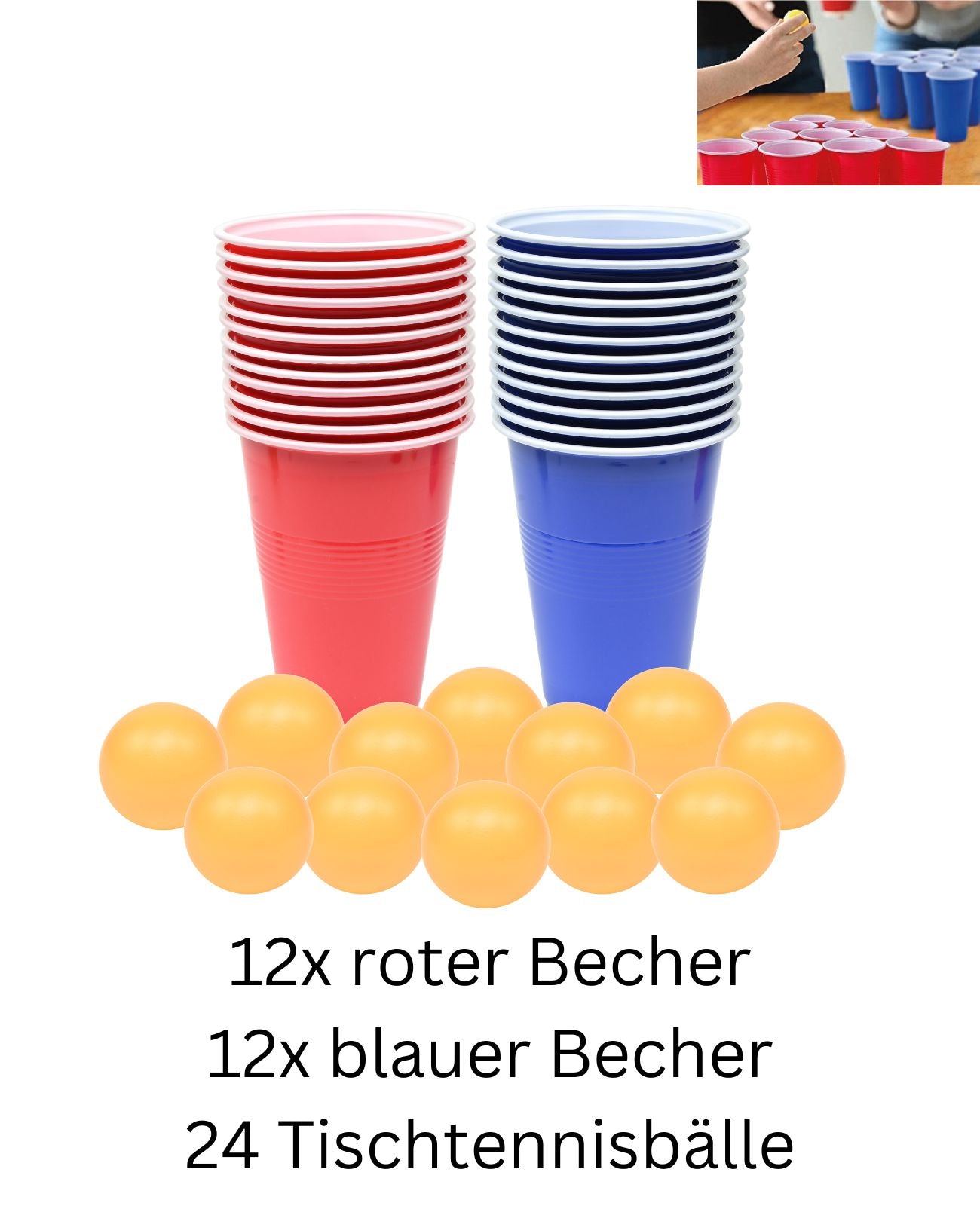 Beer-Pong Set Bier Pong Trinkspiel Partybecher mit 24 Bechern 24 Bällen