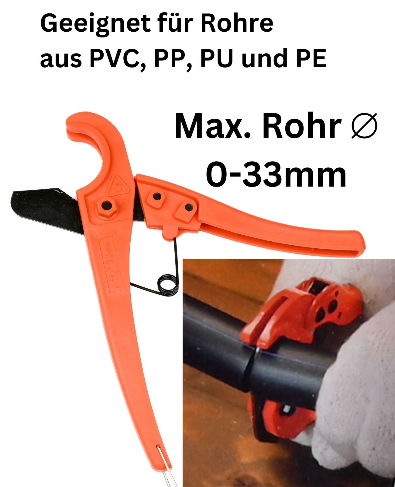 Rohrschere Rohrschneider Rohrabschneider Kunststoff Rohr Schlauch bis 33mm SK5